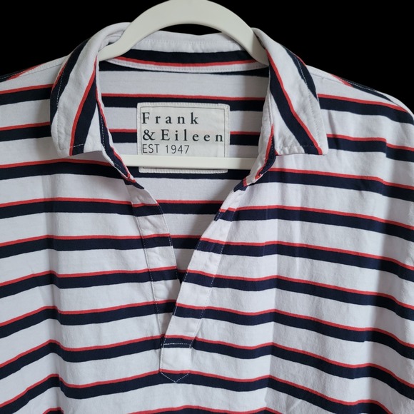 Frank & Eileen Cotton Patrick Popover Henley Top Striped Size XL White Navy Red - Picture 5 of 12